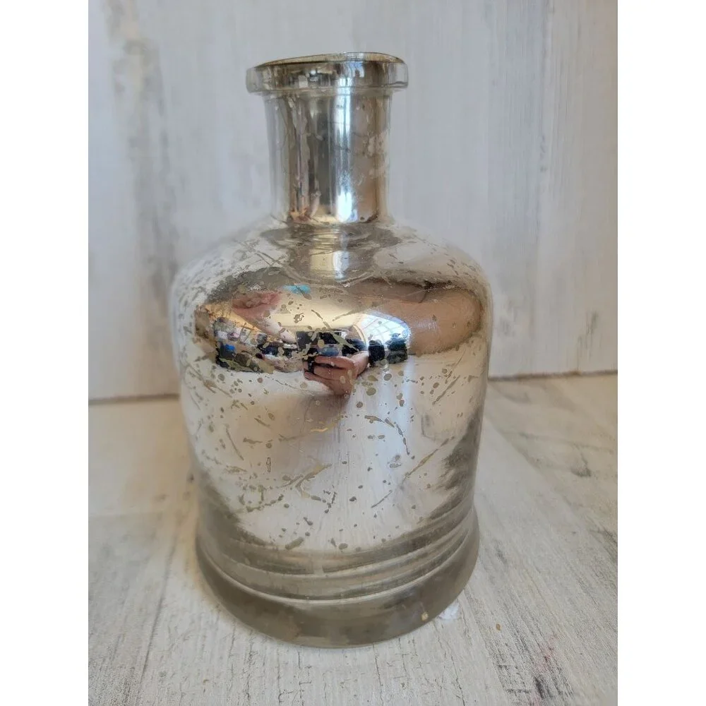 Halloween‎ decorative silver skull poison bottle rustic glass home decor